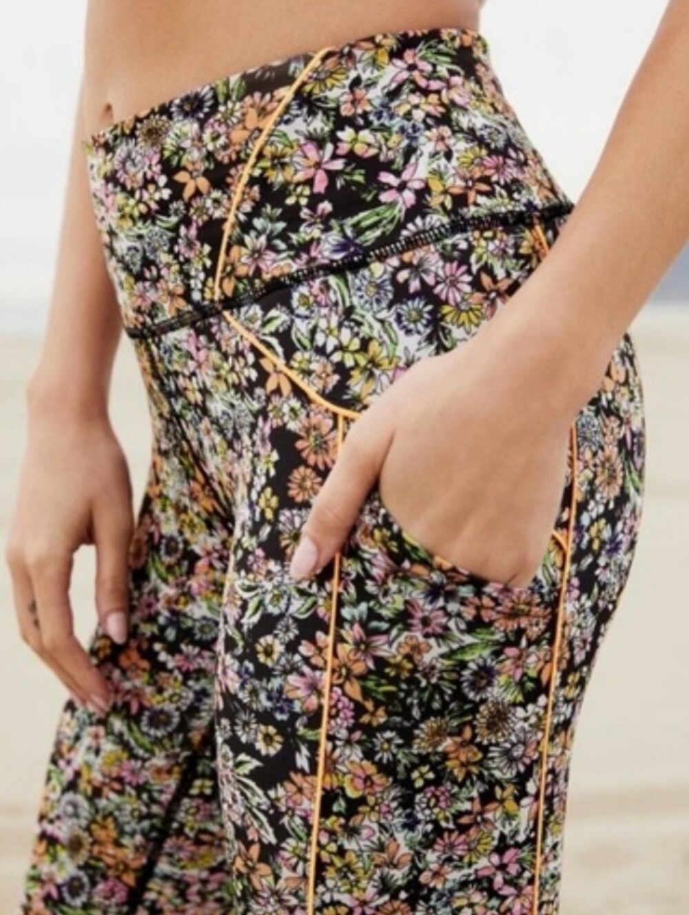 NWOT Free People Movement Leggings Eden Floral Large Drawstring Neon Pockets - Picture 2 of 12